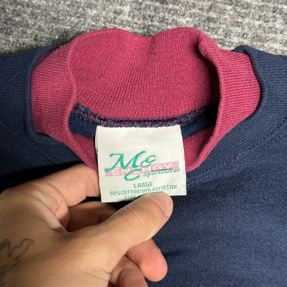 Vintage MC Sportswear Fall Embroidered Mock Neck Sweatshirt Large Navy‎ Blue - Picture 2 of 5